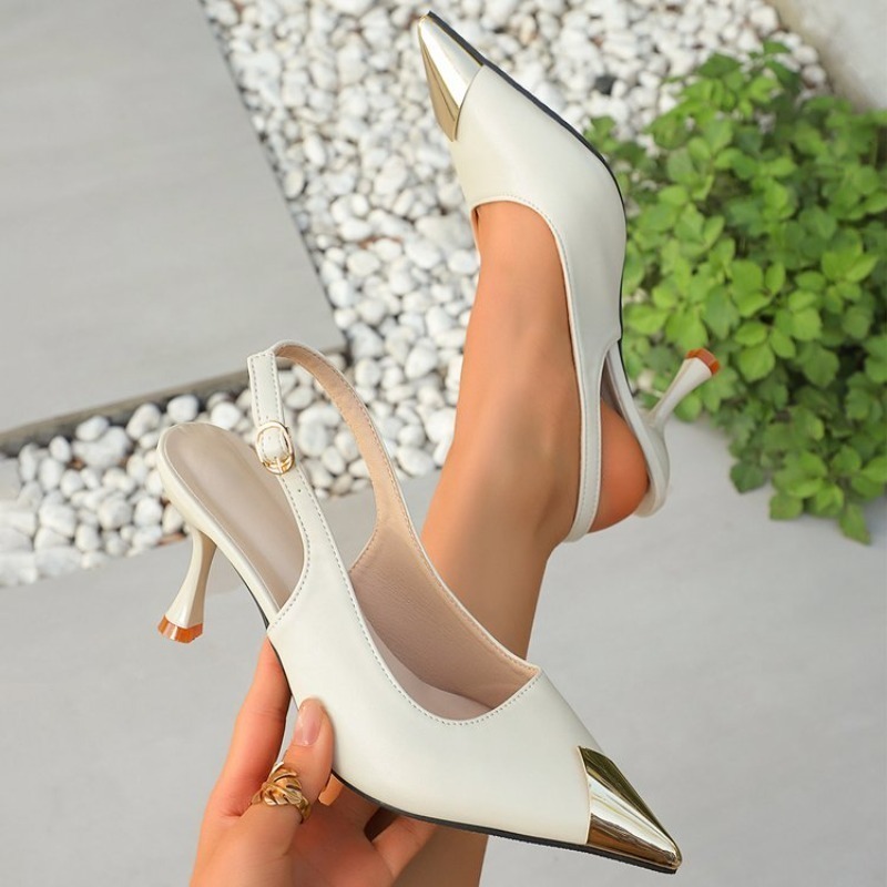 Metallic Heel Sandal - Kadınlar için Slingback Ayakkabılar Sivri Burun