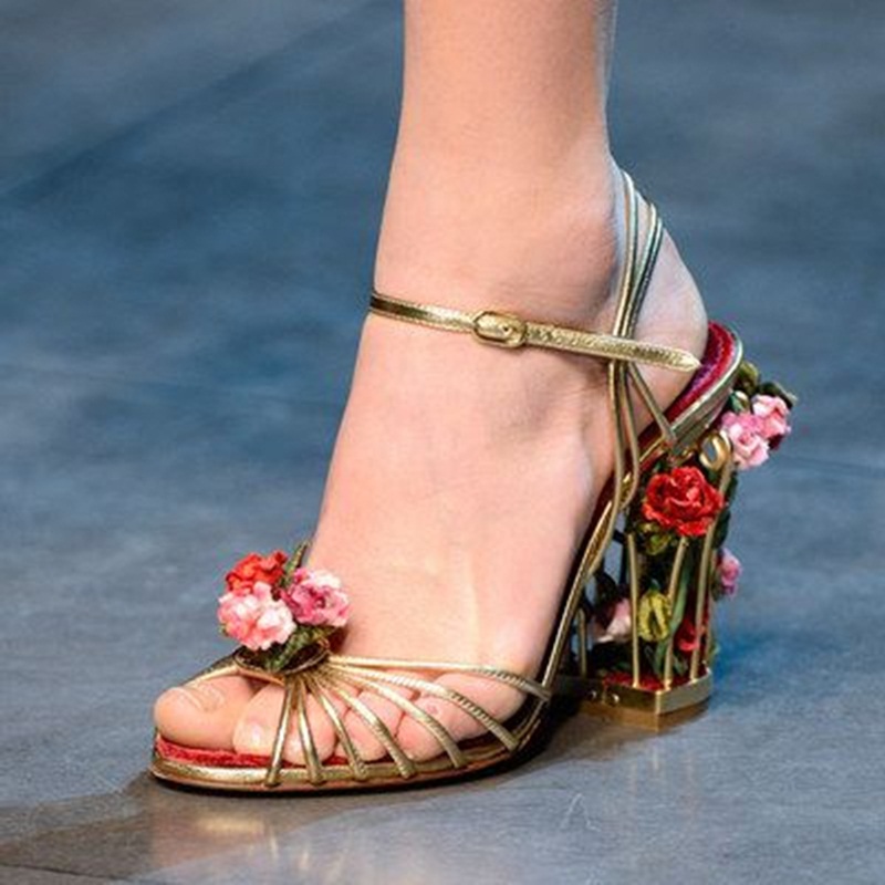Metallic Heel Sandal - Lüks Kuş Kafesi Kadın Sandalet Altın
