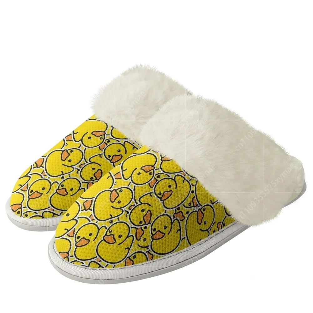 Women'S Shoes Yellow - Küçük Sarı Ördek Baskılı Peluş Terlikler