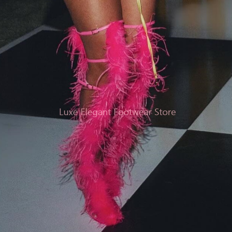 Pembe Tüylü Askılı Tokalı Bant - Women Shoes Boots incelemesi ve fiyatı