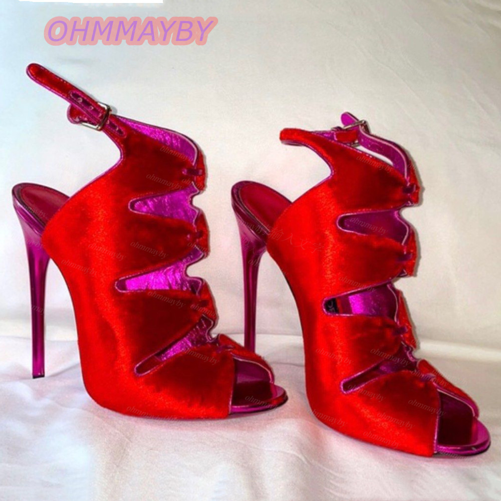 Kadın Kırmızı Kadife Açık Buru - Metallic Heel Sandal incelemesi ve fiyatı