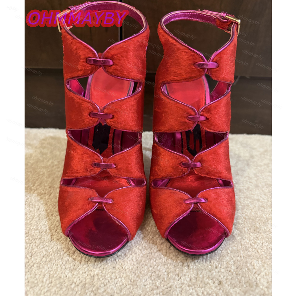 Kadın Kırmızı Kadife Açık Buru - Metallic Heel Sandal incelemesi ve fiyatı